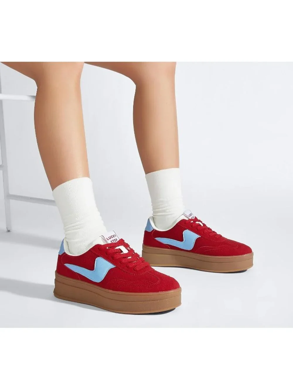 🆕Women's Red Blue Platform Fashion Sneakers Thick Sole Casual Walking Shoes